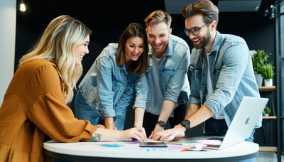 Modern web design team collaborating on digital branding projects Modern web design team collaborating on digital branding projects